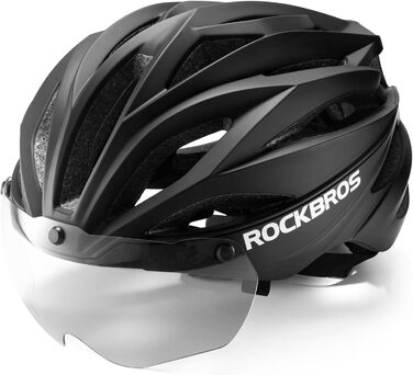Шолом ROCKBROS для велосипедистів з візором, MTB, шолом для їзди на велосипеді, регульований, для жінок та чоловіків, 58-62 см, матове чорне (фотохромні окуляри)