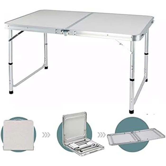 Складаний столик 60 см, портативний, для кемпінгу та пікніків, сад, на вулицю, регульована висота, алюмінієвий каркас, 60 x 45 x 25,9 см (Д x Ш x В)