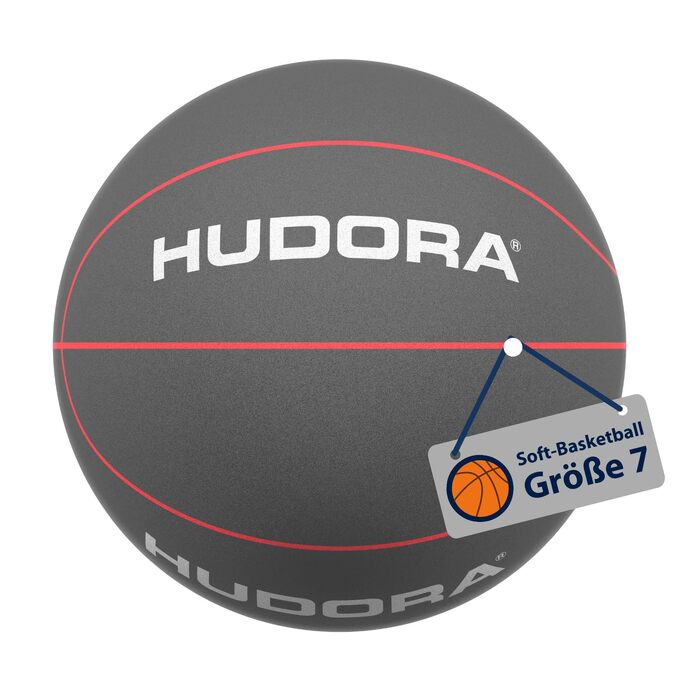 М'який баскетбольний м'яч HUDORA Soft-Basketball, розмір 7 (24 см), сірий, безшумний пінопластовий м'яч для дітей та сім'ї, для ігор у приміщенні та на вулиці
