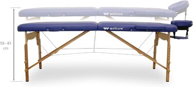 Масажний стіл WELLCORE, складаний, дерев'яний, екошкіра, 185x65 см, регульована висота, знімний підголівник, розширювачі для рук, отвір для обличчя, сріблястий, до 225 кг