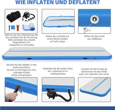 Надувна гімнастична матка для дому, 400x100x10 см, Mintgrün (світло-блакитний)