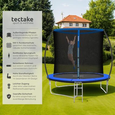 Трамплін Tectake® для саду, Ø 305 см, з захисним сіткою, блакитний – ідеальний для занять спортом та балансування