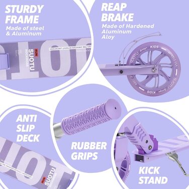 Самокат дитячий SUOTU з колесами 145 мм, до 100 кг, світлодіоди, складаний, регульована висота, для хлопчиків та дівчаток, алюмінієвий (Фіолетовий)