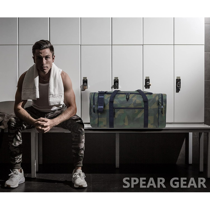 Спортивна сумка XXL Spear 68 см 65 л для чоловіків і жінок, камуфляж зелений, для тренажерного залу, футболу, сауни, з пляшкою для води