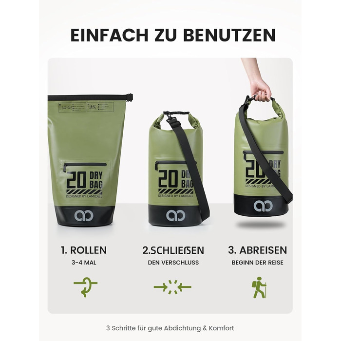 Водонепроникний рюкзак-сумка Dry Bag Lamicall 20L, зелений - міцний, з водонепроникним чохлом для телефону