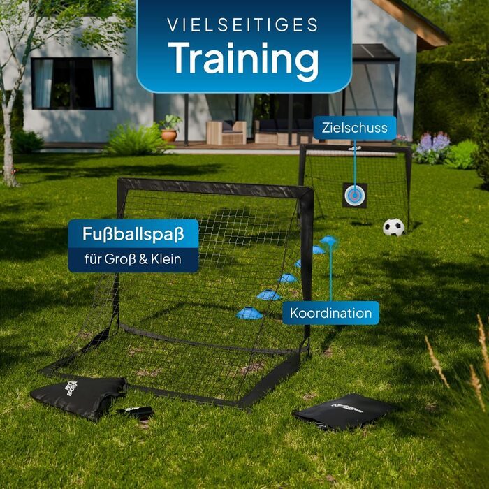 ArtSport Ворота для футболу Pop-up Goal Master - комплект 2 шт. з аксесуарами - складані та готові до гри - 2 футболні ворота для залу та саду - для дітей, чорні
