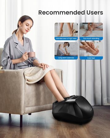 Масажер для ніг RENPHO з підсвічуванням, Shiatsu, нагрів, пульт, для чоловічих ніг до 48 розміру ЄС, чорний 069R