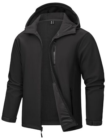 Чоловіча куртка Softshell TACVASEN: водонепроникна outdoor куртка з флісовою підкладкою, вітрозахисна та дихаюча куртка-вітровка з капюшоном для роботи, велосипеда та походів, L, чорна