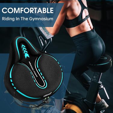 Накидка на сидіння велосипедного сидіння MSDADA з гелевою подушкою, широка, з ефектом пам'яті, для MTB, тренажерів, Peloton, зручна для жінок, чоловіків, літніх людей (чорний/бірюзовий)