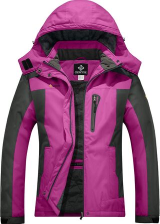 Жіноча лижна куртка GEMYSE: водонепроникна, вітронепроникна, з флісовою підкладкою, для активного відпочинку на снігу (M, Рожево-сіра)
