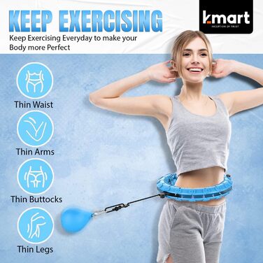 Розумний фітнес-хулахуп K-MART з 24 знімними сегментами для дорослих, масажний обруч із вантажем, 360° обертання, для схуднення, гімнастики, рожево-блакитний