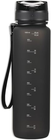 Спортивна пляшка для води 720°DGREE 'uberBottle' 1,5 л з петлею та мотиваційною шкалою, фільтром - не протікає, легка, без BPA - Tritan, для універу, роботи, спорту, фітнесу, тренажерного залу (1000 мл, Чорний онікс)