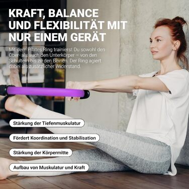 MSPORTS Кільце для пілатесу Premium 38 см з подвійними ручками, фіолетове – кільце для фітнесу, йоги та тренувань опору