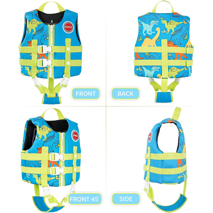 Дитячий жилет для плавання Boglia з регульованим ремінцем безпеки, блакитний динозавр, 1-9 років