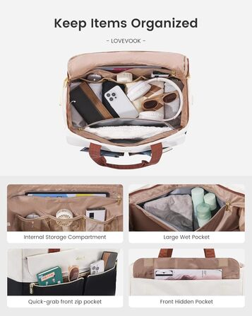 Сумка-мішок LOVEVOOK Weekender 45L для подорожей, спорт, клініки, пологового будинку. З відділенням для взуття та мокрих речей. Чорний+бежевий+коричневий.