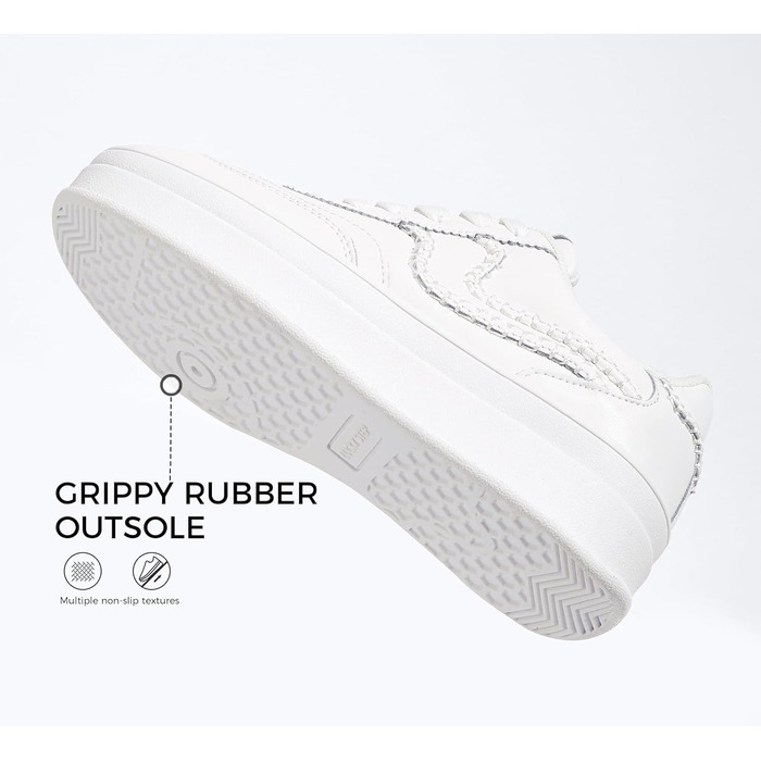 Жіночі кросівки на платформі LUCKY STEP – модні масивні кросівки, зручні шнурівки для повсякденного носіння та прогулянок з прошитими деталями, чорно-білі (білі, 42 EU)