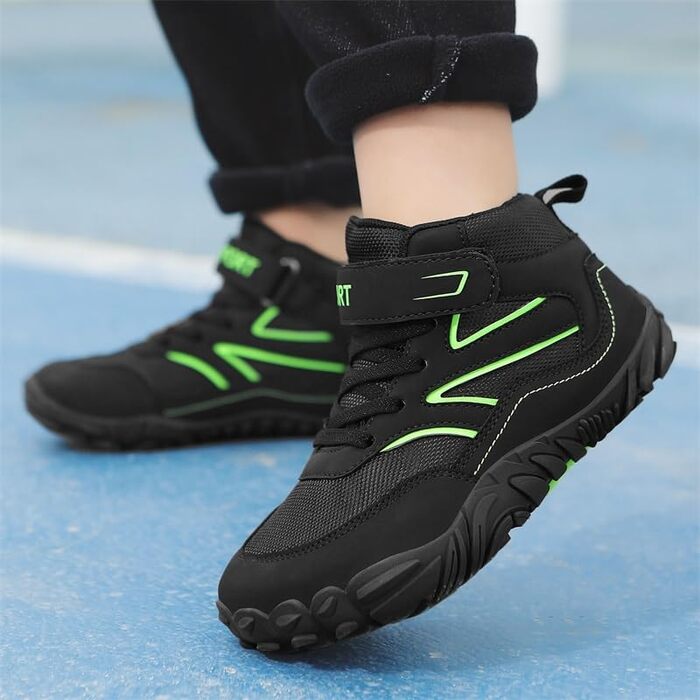 Дитячі черевики Barefoot для хлопчиків та дівчаток, туристичні черевики для дітей з підошвою Zero Drop та широким носком, легкі черевики для ходьби босоніж, антиковзаючі, дихаючі, розміри 28-37 EU, чорний колір, 32 EU