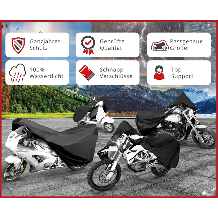 Водонепроникний чохол для мотоцикла та скутера Vespa All Weather, всесезонний захисний тент від дощу та пилу, чорний, розмір S (185x90x110 см)