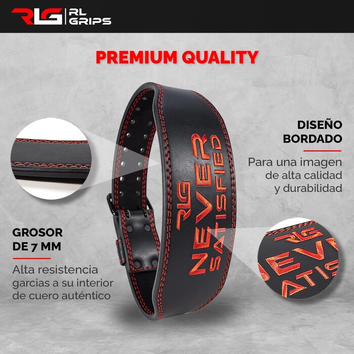 RL Grips® Шкіряний пояс для фітнесу та важкої атлетики — ортопедичний тренувальний пояс для спини, для пауерліфтингу, бодібілдингу, кросфіту, з м'якою підтримкою попереку