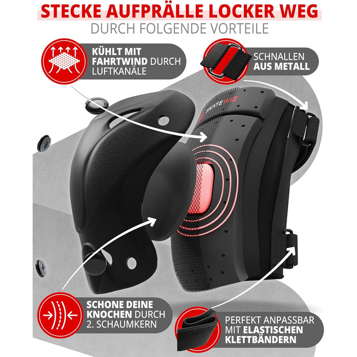 Набір захисту SKATEWIZ 6 шт. для дітей та дорослих - наколінники, налокітники, захист зап'ястків, чорний Protect-1 XS