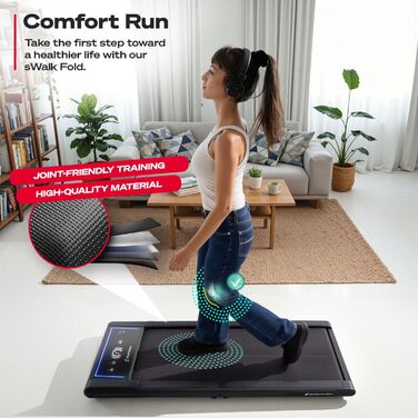 Sportstech sWalk Fold: Компактний складаний біговий тренажер для дому з LED-дисплеєм, керуванням через додаток, до 6 км/год, з роликами для транспортування, тихий, для дому та офісу, до 120 кг (Сірий)