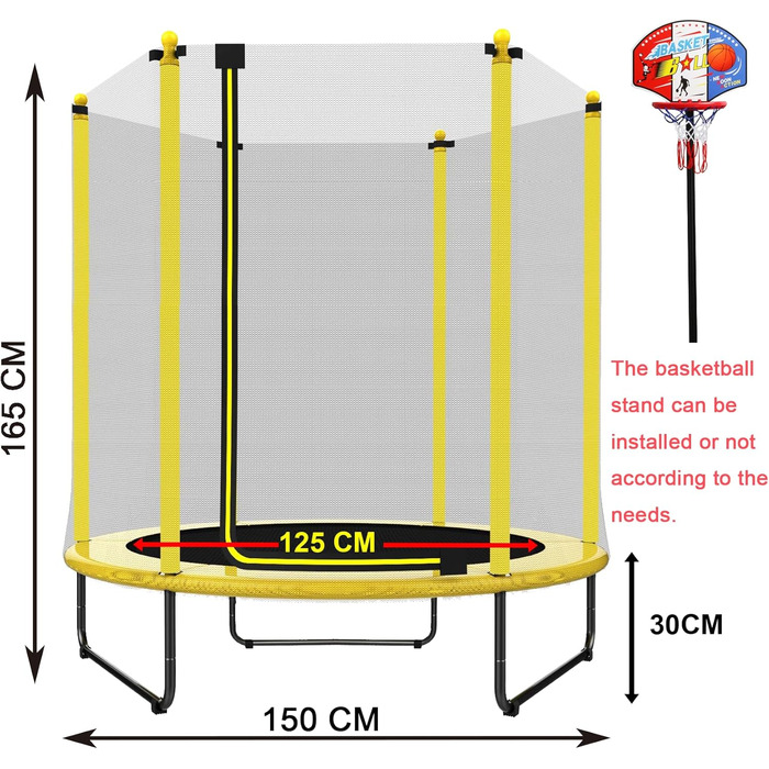 Батут PILIN для дітей з сіткою та баскетбольним кільцем, до 50 кг, для дому та саду. Ідеальний подарунок на день народження
