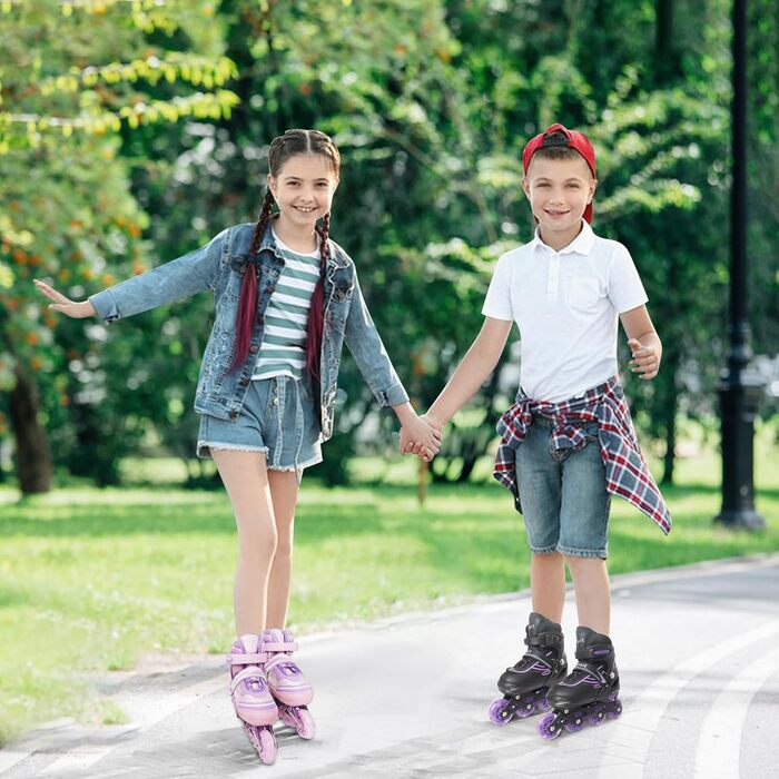 Регульовані ролики для дітей (дівчатка та хлопчики), ролики з підсвічуванням коліс, для занять спортом в приміщенні та на вулиці, фіолетовий & синій, чорний & фіолетовий