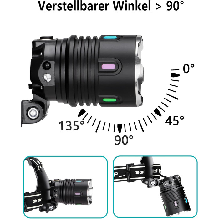 Ліхтар на голову Skylla LED акумуляторний, 250000 люмен, Zoom, 11 режимів, IP67, регульований, для кемпінгу та надзвичайних ситуацій