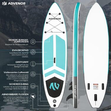 Надувний SUP-борд ADVENOR з аксесуарами: весло, рюкзак, насос, лінія, сумка, ремкомплект (зелений)