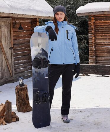 TACVASEN Жіноча перехідна куртка, тепла зимова куртка, вільна куртка для походів, гірськолижна куртка з водонепроникним блискавкою, S, світло-блакитна