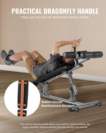 VEVOR лавка для пресу, Bauchbank з обертовим ручками, регульована висота, міцна сталь, 500/600/453,6 кг, для фітнесу вдома, силові тренування, лавка для пресу/1000lbs