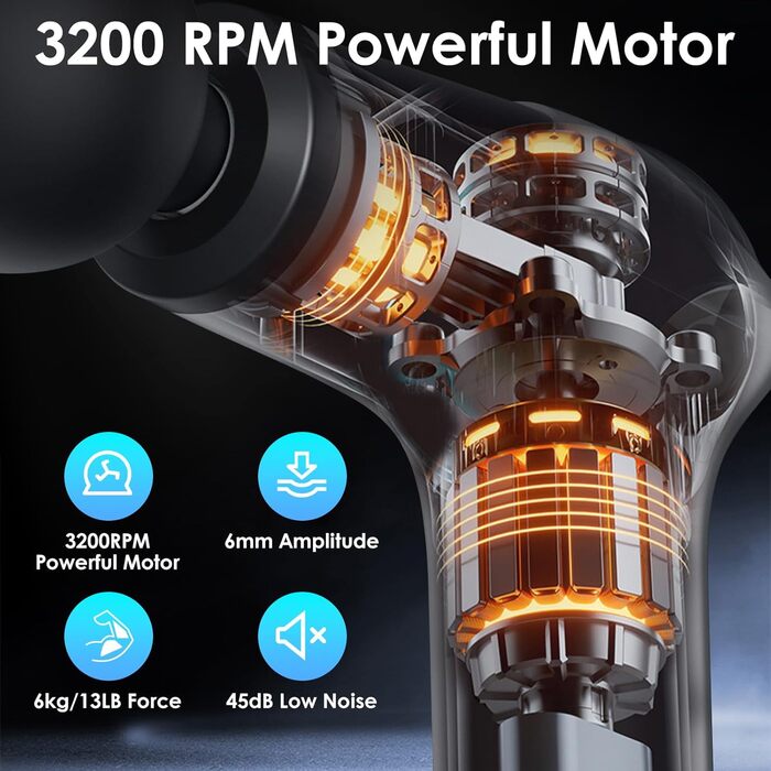 Масажний пістолет Anluomania: 6 швидкостей, 3200RPM, 4 насадки, для розслаблення м'язів (сірий)