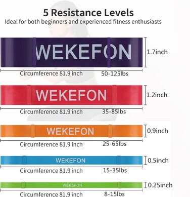 Набір еластичних стрічок для фітнесу - Resistance Bands для силових тренувань, реабілітації та домашніх занять (зелені, сині, помаранчеві, червоні, фіолетові)