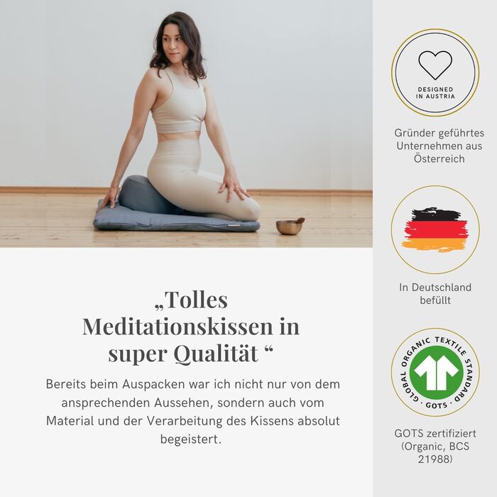 Медитаційна подушка Lotuscrafts Lotus, кругла, 15 см, бавовна, гречане лушпиння, GOTS, світло-бежева
