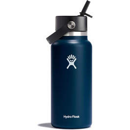 Термобутилка HYDRO FLASK 946 мл з трубочкою, вакуумна нержавіюча пляшка, індиго, герметична кришка