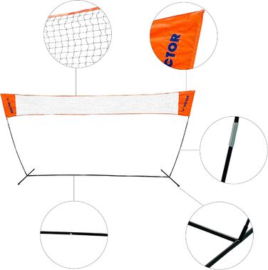 Сітка для бадмінтону Victor Easy, регульована висота, 350×155 см, універсальна для вулиці