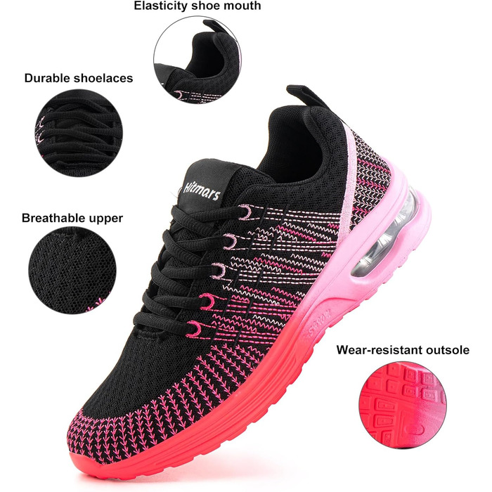 Жіночі кросівки для бігу Hitmars: спортивні, дихаючі, з амортизацією, антиковзкі, легкі, для вулиці, фітнесу, ходьби, рожеві та червоні, розмір EU 36-42