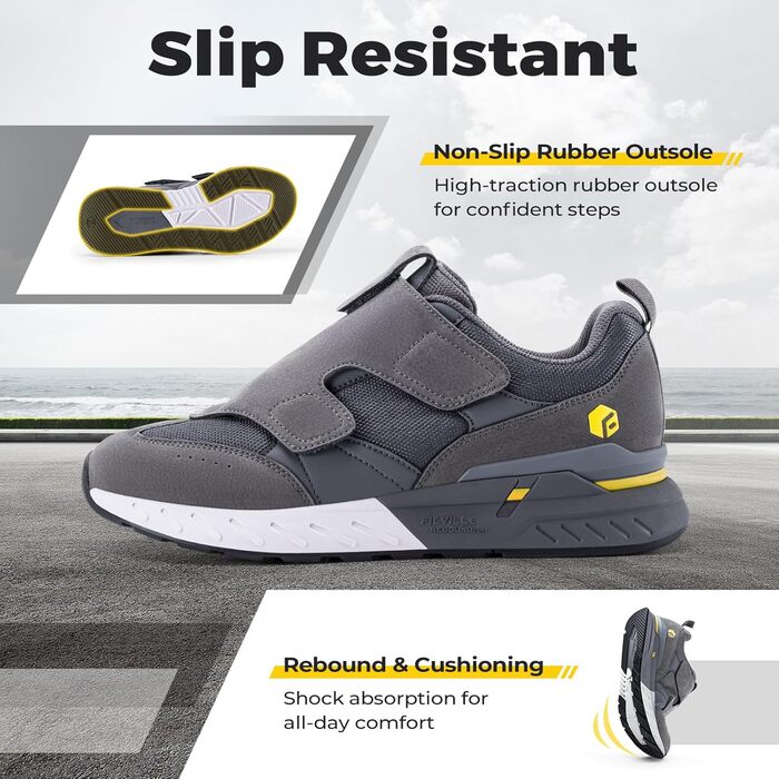 Кросівки для бігу та ходьби FitVille для чоловіків (широкі) - спортивні кросівки, снікерси з клямкою, зручні для широкої стопи, ортопедичні, неслизькі, сірі (43 EU)