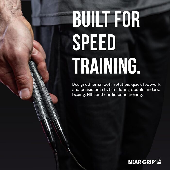 Спортивний стрибкун BEAR GRIP Elite Speed — швидкісна скакалка з антиковзаючими ручками для кросфіту, MMA, боксу та HIIT тренувань, регульована, червона
