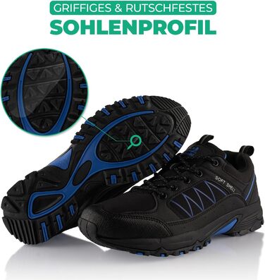 Черевики для трекінгу та трейлраннінгу Softshell для жінок та чоловіків. Розмір 42 EU, чорно-синій колір