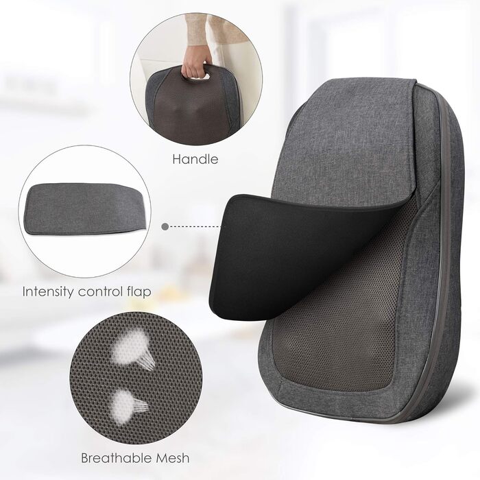 Масажна подушка COMFIER Shiatsu з підігрівом, портативний масажер для спини, стільця, офісу, подарунок для жінок і чоловіків, темно-сіра