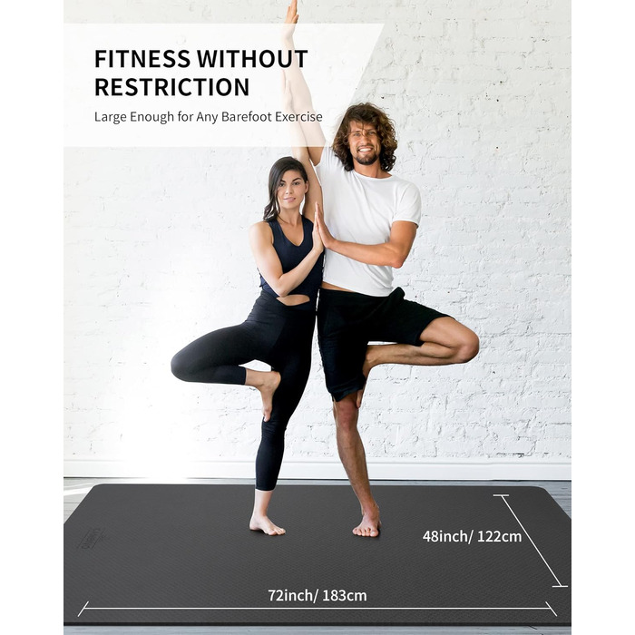 Килимок для йоги Cambivo 1.8 м x 1.2 м (183*122 см), TPE, чорний - для фітнесу, йоги, пілатесу