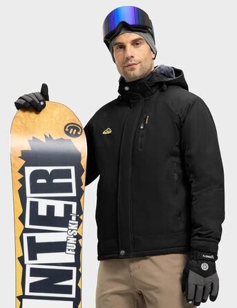 Чоловіча лижна куртка Rdruko, водонепроникна, з утепленим флісом, капюшон, для активного відпочинку в горах (чорний, S)