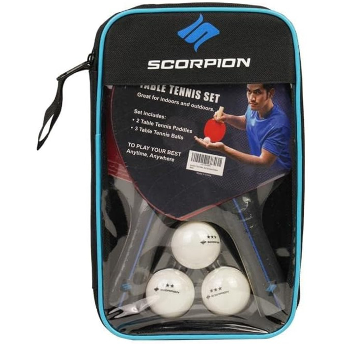 Набір для пінг-понгу Scorpion: 2 або 4 ракетки, м'ячі, кейс. Професійний, 5-шаровий дерев'яний блат, для гри в приміщенні та на вулиці