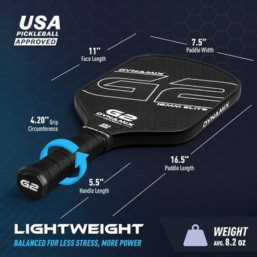 Плечовий ракетка для піклболу з вуглецевого волокна Gen-2, 16 мм, сертифікована USAPA, для професійних гравців, чорний грип/чорний край