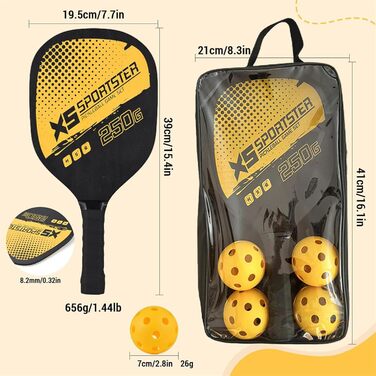 Набір для піклболу Lixada: 2 ракетки, 4 м'ячі, для гри в приміщенні та на вулиці