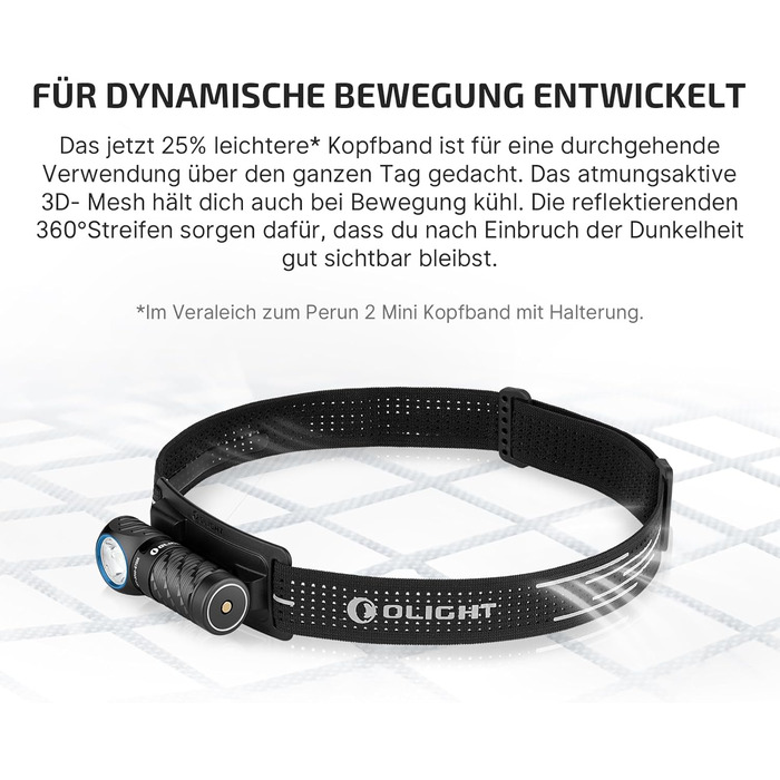 OLIGHT Perun 3 Mini - ліхтар налобний LED акумуляторний, 920 люмен, HCRI, 8 режимів, IPX8, для активного відпочинку, риболовлі, чорний