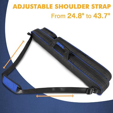 Чохол для більярдної cue 2x2 на 2 киї з кишенями на блискавці для аксесуарів, міцний, поліестер, з плечовим ременем та ручкою, м'який, для жінок та чоловіків (Синій / Чорний)