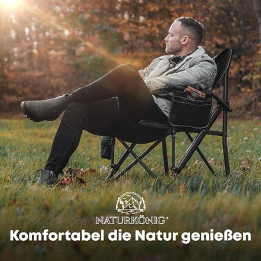 Зручний складаний стілець для кемпінгу та риболовлі, 160 кг, з подушкою та кишенею для напоїв (Чорний)