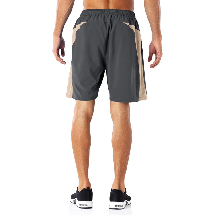 Шорти спортивні чоловічі HMIYA, швидковисихаючі, з кишенею на блискавці, сірі хакі (L)